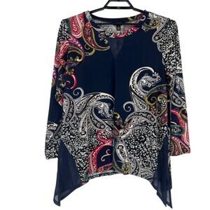 Melissa Paige Paisley Top Sz 2X Boho Artsy Handkerchief Hem Flowy Chiffon  NWT